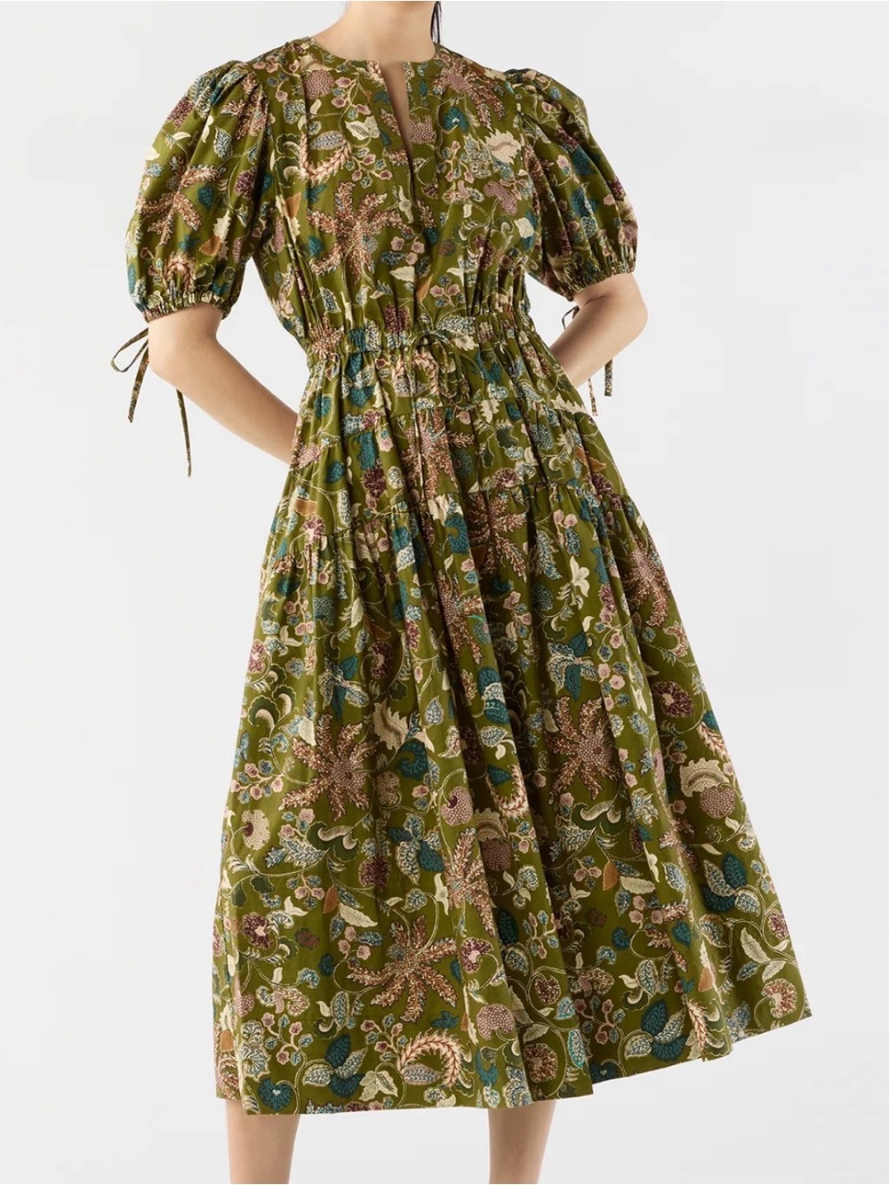 Ulla Johnson Adriana Dress in Lichen Floral Puff-Sleeve Midi Dress - Picture 4 of 5